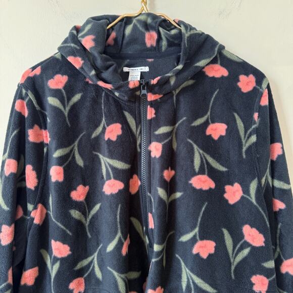 NWOT O’Neill Black and Pink Floral 1/2 Zip Hooded Fleece Pullover Jacket XXL - Picture 2 of 6